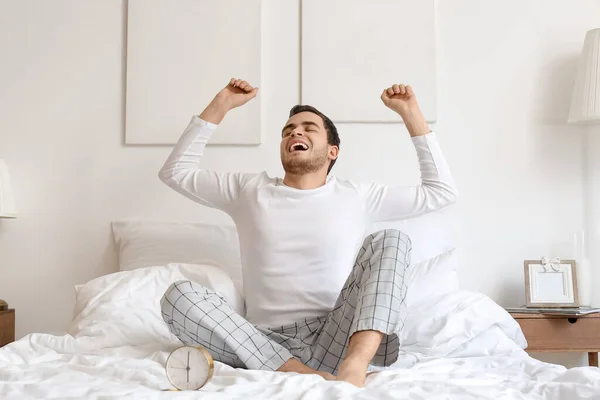 Morning Happy Young Man Bedroom — ストック写真