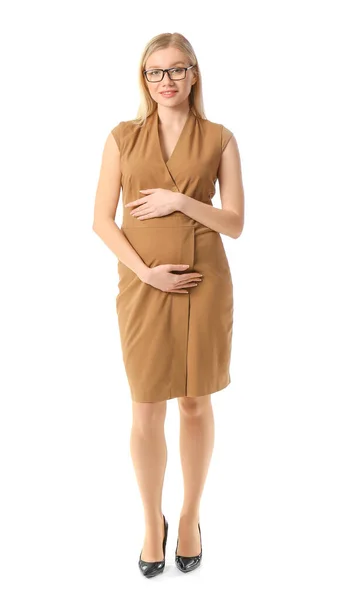 白い背景に妊娠中の若い女性 — ストック写真