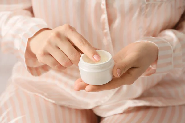 Woman Applying Shea Butter Home Closeup — Stock Photo, Image