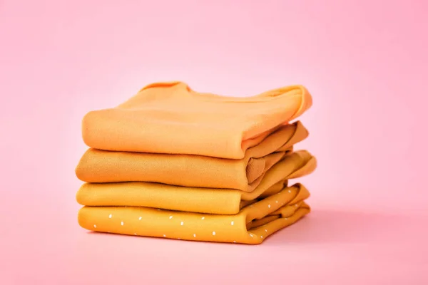 Stack Baby Clothes Color Background — Stock Photo, Image