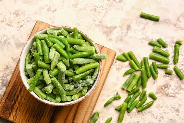 Bowl Frozen Green Beans Light Background — Stock Photo, Image