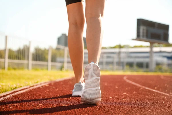 Sporty Young Woman Running Stadium — Stock Photo, Image