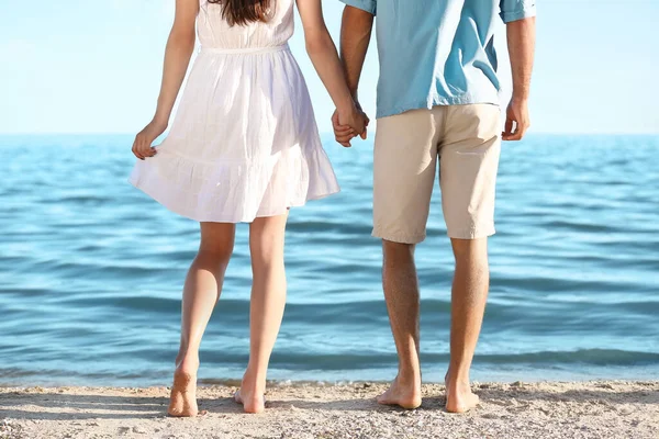 Happy Young Couple Sea Beach — Stock Photo, Image