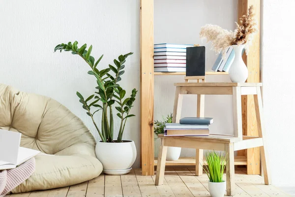 Stylish Interior Modern Room Bookshelf Houseplant — Stockfoto