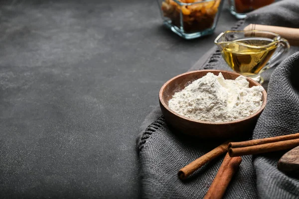 Ingredients Preparing Bakery Utensils Dark Background — Stock Photo, Image