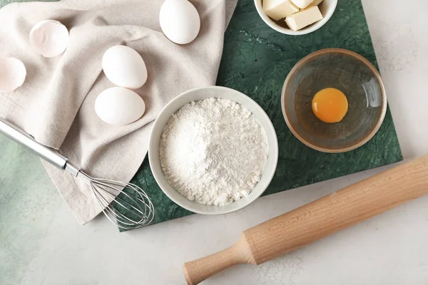 Ingredients Preparing Bakery Utensils Light Background — Stock Photo, Image