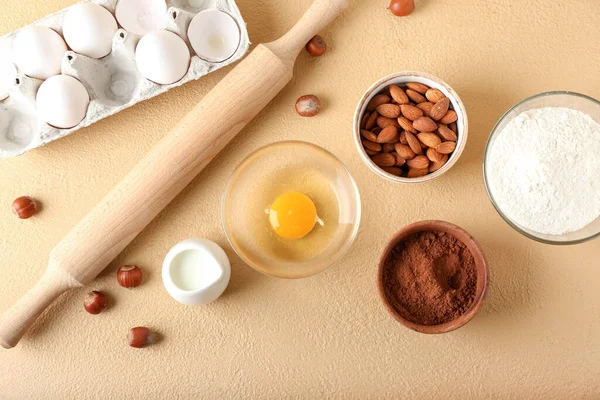 Ingredients Preparing Bakery Utensils Color Background — Stock Photo, Image