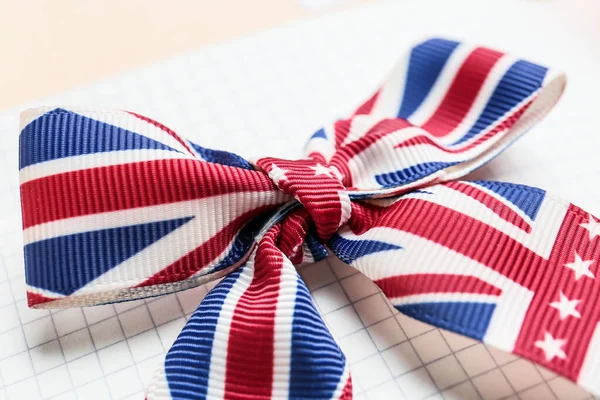 Notebook Stuha Barvách Britské Vlajky Detailní Záběr Koncept Učení Anglicky — Stock fotografie