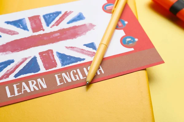 Cancelleria Carta Con Testo Imparare Inglese Sfondo Colori Primo Piano — Foto Stock