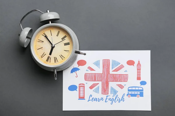 Clock Drawing Flag Grey Background Time Learn English — Stock fotografie