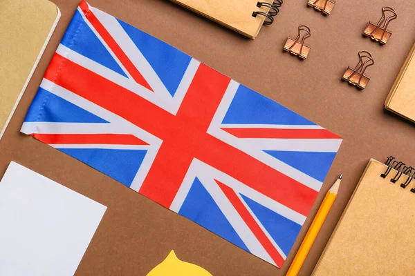 Papírová Šablona Vlajka Spojeného Království Pozadí Barev Koncept Učení Anglicky — Stock fotografie