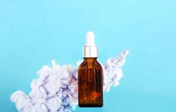 Bottle Cosmetic Product Smoke Color Background — Stock Photo, Image