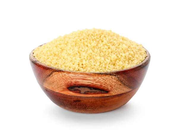 Bowl Raw Couscous White Background — Stock Fotó