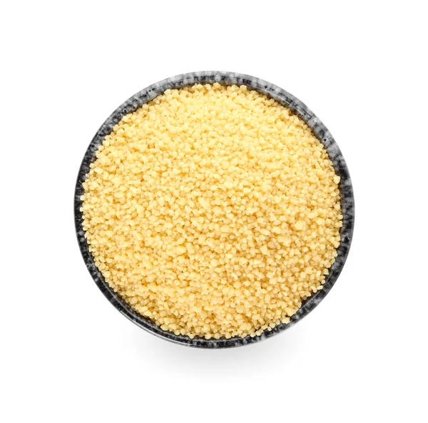 Bowl Raw Couscous White Background — Stok Foto