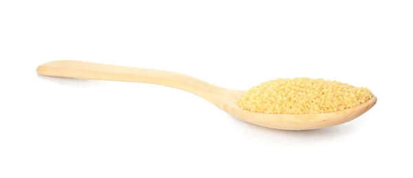 Spoon Raw Couscous White Background — Stock Fotó