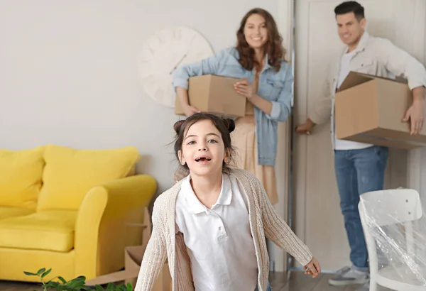 Happy Little Girl Room Moving Day — Stock Photo, Image