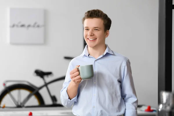 Young Man Drinking Coffee Office — Stock Photo, Image