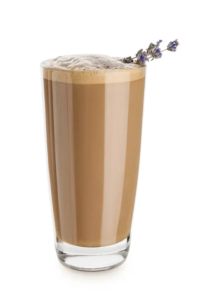 Bicchiere Gustoso Latte Alla Lavanda Sfondo Bianco — Foto Stock