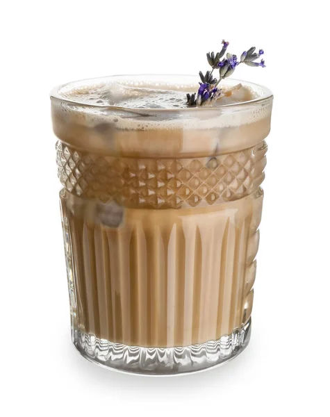 Verre Savoureux Latte Lavande Sur Fond Blanc — Photo