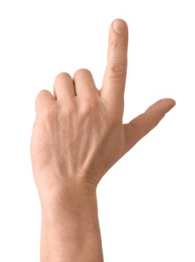 Beyaz arkaplandaki bir şeye bakan adam