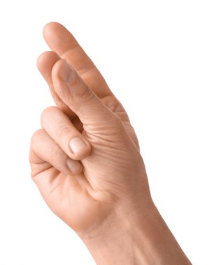 Beyaz arka planda parmak şaklatan adam