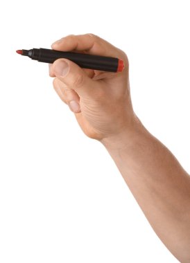 Beyaz arkaplanda işaretli adam