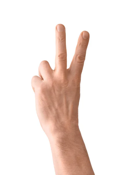 Man Showing Two Fingers White Background — Stock Photo, Image