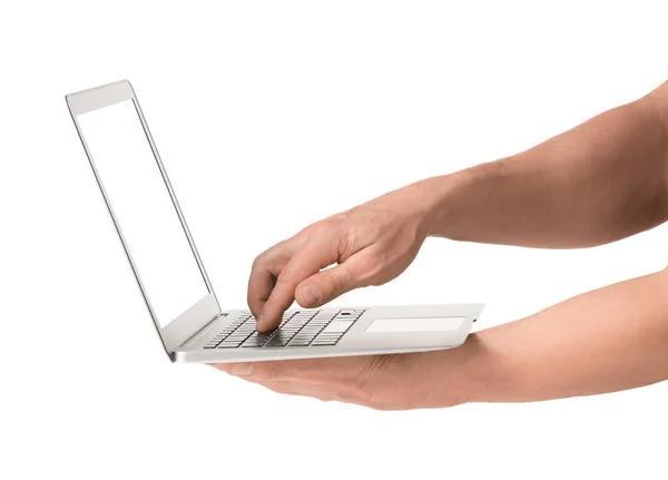 Man Using Laptop White Background — Stock Photo, Image