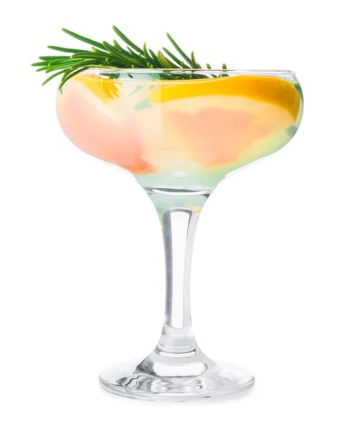 Verre Cocktail Pamplemousse Savoureux Avec Romarin Sur Fond Blanc — Photo