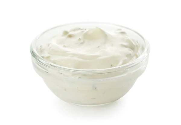 Glass Bowl Tasty Tartare Sauce White Background — Stock Photo, Image