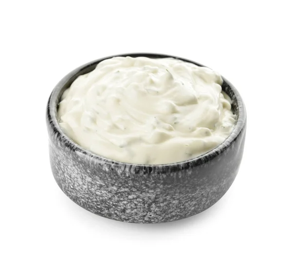 Miska Smacznym Sosem Tatarskim Białym Tle — Zdjęcie stockowe
