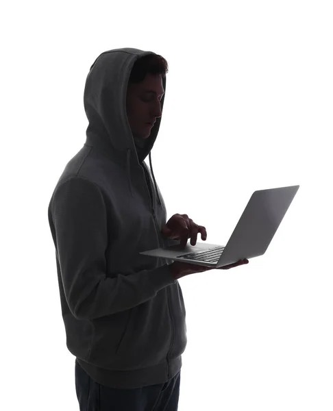 Silhouette Hacker Laptop White Background — Stock Photo, Image