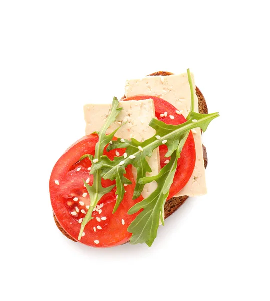 Tasty Bruschetta Tomato Tofu Cheese White Background — Stock Photo, Image