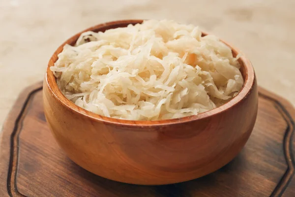 Bowl Tasty Sauerkraut Table Closeup — 图库照片