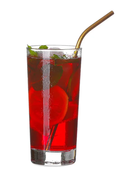 Glass Tasty Cold Ice Tea White Background — Stock Photo, Image