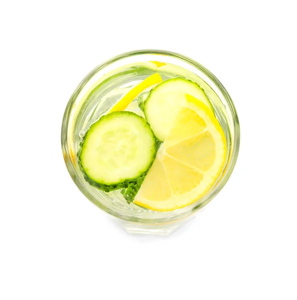 Glass Cucumber Lemonade White Background — Stock Photo, Image