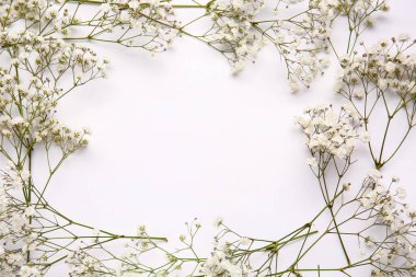 Beyaz arkaplanda güzel çingene çiçeklerinden yapılmış çerçeve