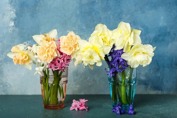 Vases Beautiful Flowers Color Background — Stock Photo, Image