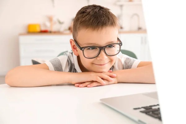 Cute Boy Watching Cartoons Home — Stock Photo, Image