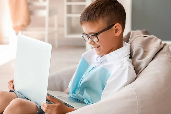 Cute Boy Watching Cartoons Home — Stock Photo, Image