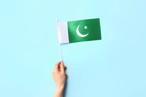 Female Hand Pakistan Flag Color Background — Stock Photo, Image