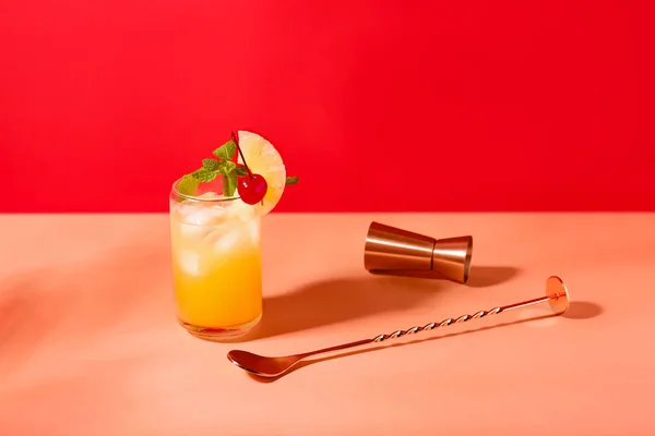 Glass Delicious Mai Tai Cocktail Color Background — Stock Photo, Image