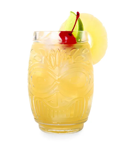 Bicchiere Delizioso Mai Tai Cocktail Sfondo Bianco — Foto Stock