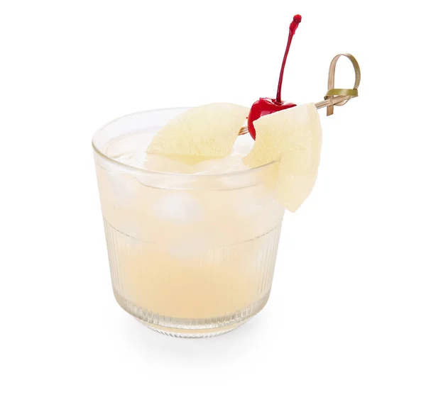 Glas Läckra Mai Tai Cocktail Vit Bakgrund — Stockfoto