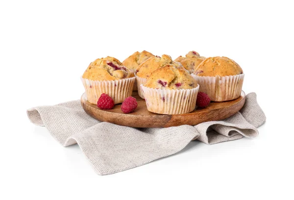 Piatto Con Gustosi Muffin Lampone Sfondo Bianco — Foto Stock