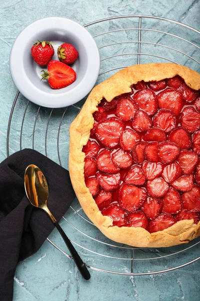 Tasty Strawberry Pie Color Background — Stock Photo, Image