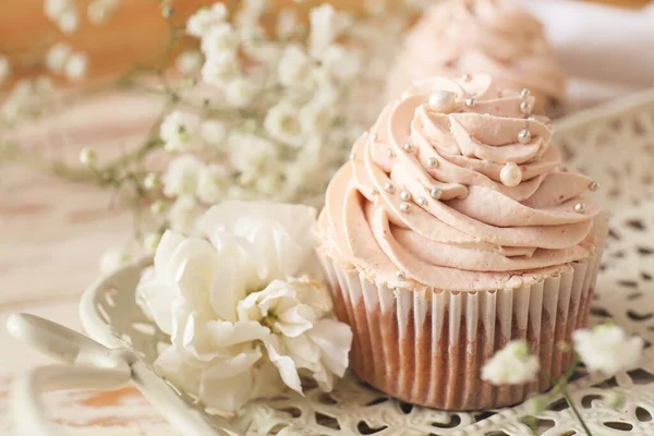 Tray Tasty Wedding Cupcake Closeup — Stock Photo, Image