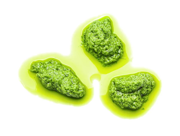 Smears Tasty Pesto Sauce White Background — Stock Photo, Image