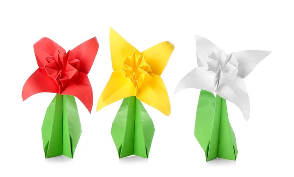 Origami Daffodils White Background — Stock Photo, Image