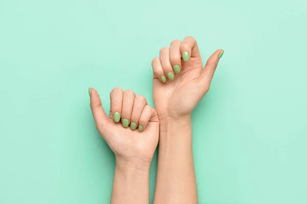 Female Hands Beautiful Manicure Color Background — Stock Photo, Image